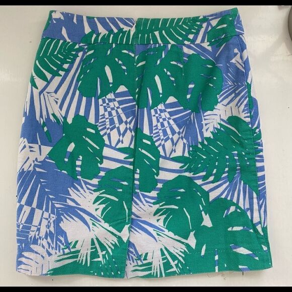 LOFT Blue Green Lined Cotton Tropical Print Mini Skirt Size 2 - Picture 4 of 11